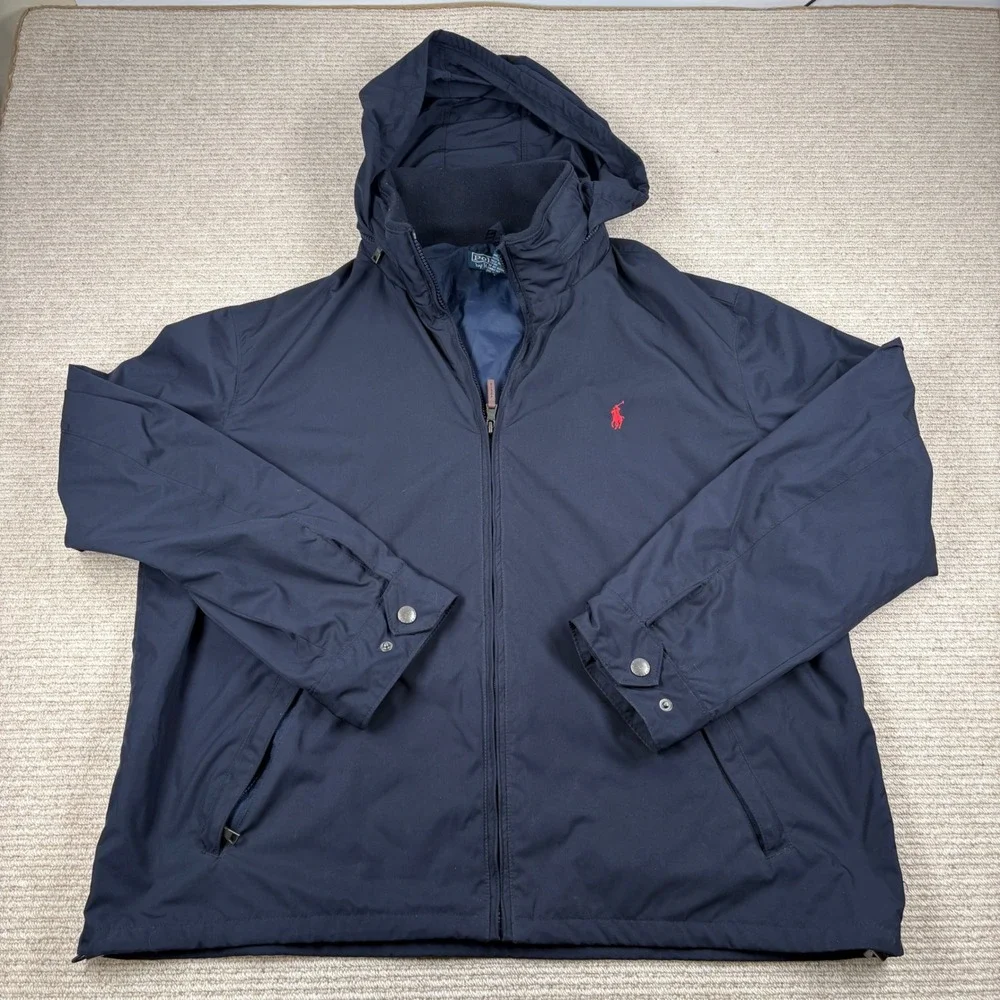 Polo Ralph Lauren Pack Hooded Windbreaker Jacket Mens XXL Navy Blue VTG